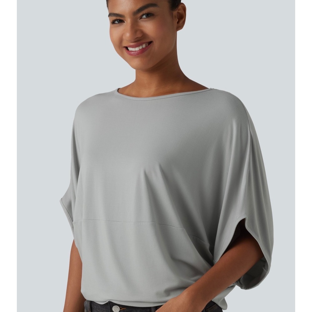 Halara Grey Round Neck Batwing Sleeve Relaxed Casual Top S Q03009804